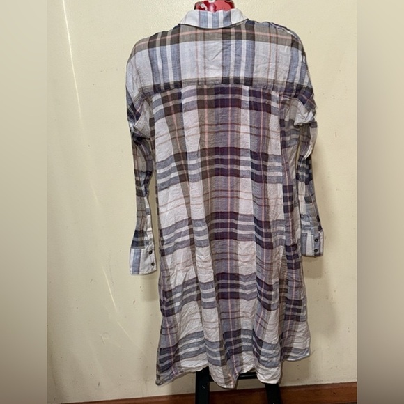 Free people oversized plaid long button up down medium dress tunic top - Picture 4 of 4